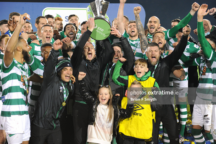 Shamrock Rovers lift the Premier Division trophy having been crowned champions for 2021.