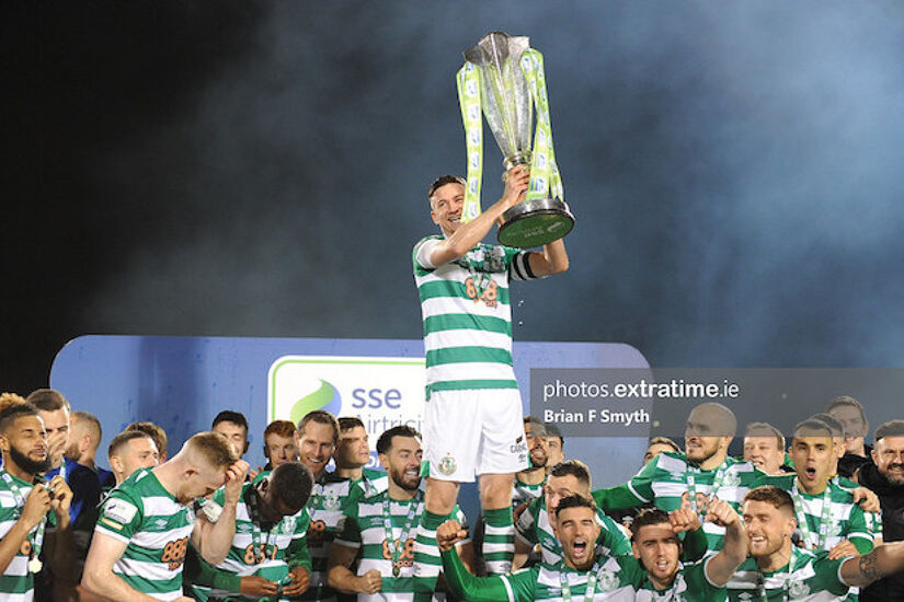 Ronan Finn lifting the league trophy for Rovers last season