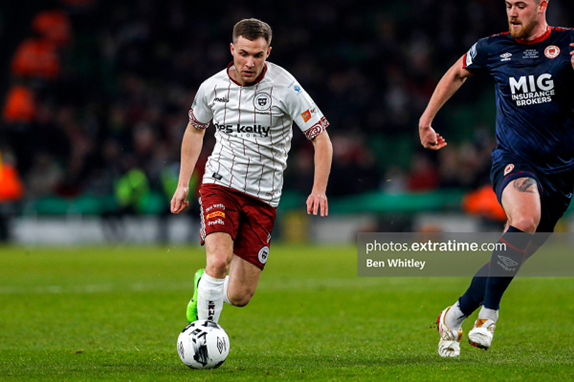 James Finnerty of Bohemians during the FAI Cup Final between St Patricks Athletic and Bohemians at the Aviva Stadium, Dublin, Republic of Ireland on 28 November 2021.