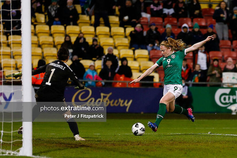 Amber Barrett scoring in Ireland's 11-0 win over Georgia last November