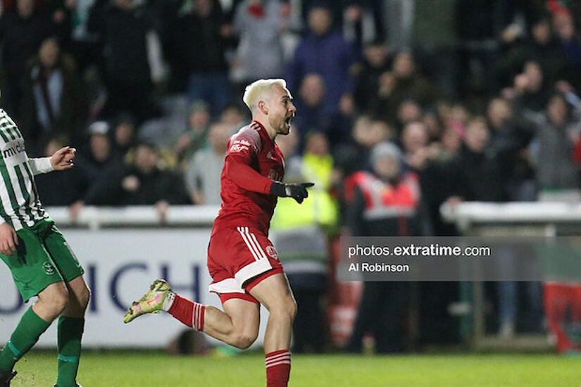 Dylan McGlade of Cork City celebrates his second of the night against Bray earlier this season