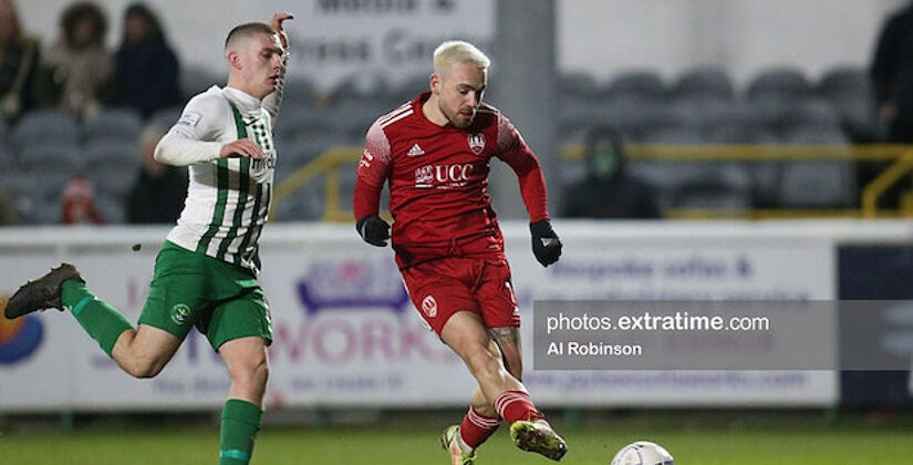 Dylan McGlade of Cork City side foots Cork City's fourth in the 6-0 win in Bray on the opening night of the sesason