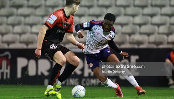 A hat-trick from Tunde Owolabi helped St. Patrick’s to an ultimately comfortable derby victory