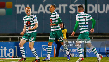 Rory Gaffney celebrating scoring the only goal of Friday's derby against Bohemians