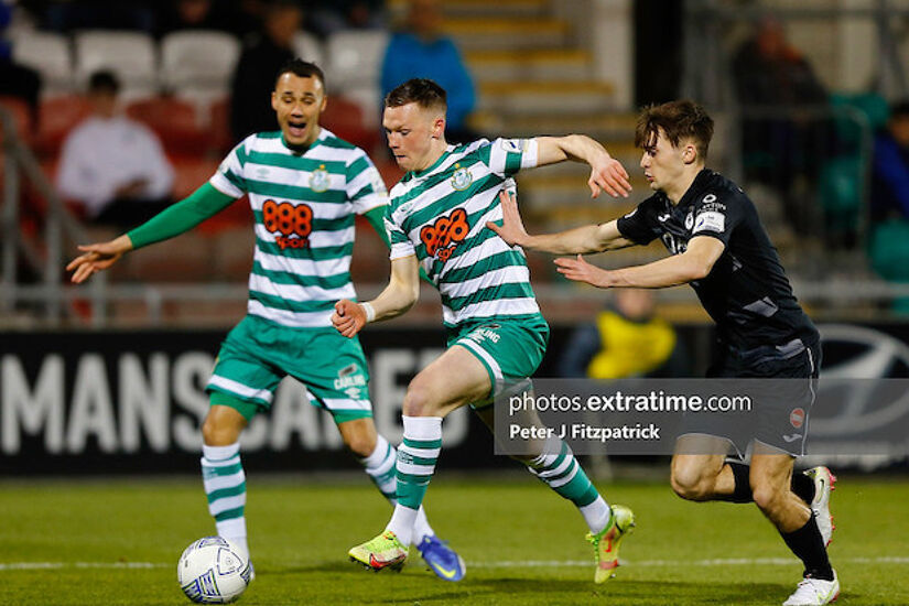 Andy Lyons on the ball during the 2-2 in the last game between the teams in Tallaght