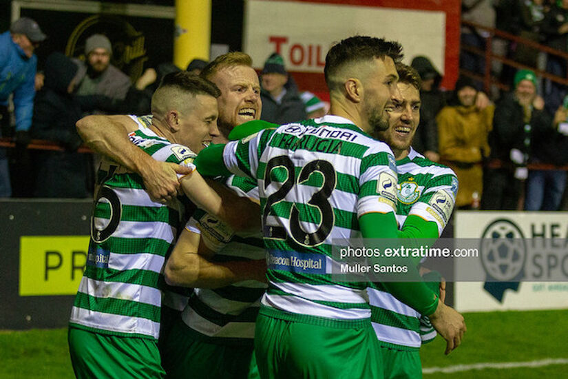 Aaron Greene, buried behind his teammates, got the winner for Rovers in Tolka Park earlier this season