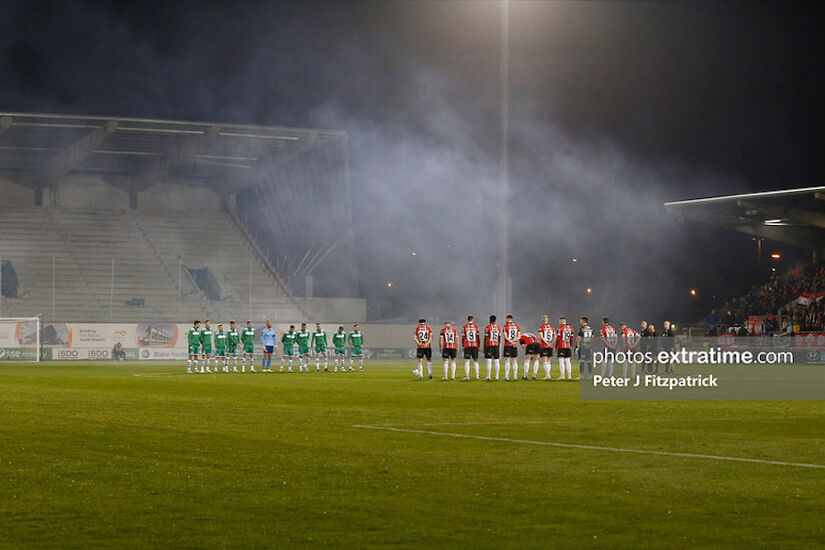 The two teams lining up in Tallaght ahead of their game in March