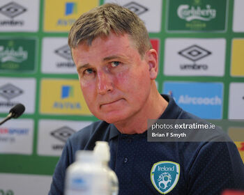 Stephen Kenny speaking at Tuesday's pre-match press conference in the Aviva Stadium ahead of Ukraine game