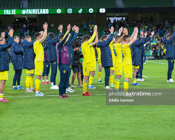 Ukraine players acknowledging their fans in Dublin after their 1-0 win last week