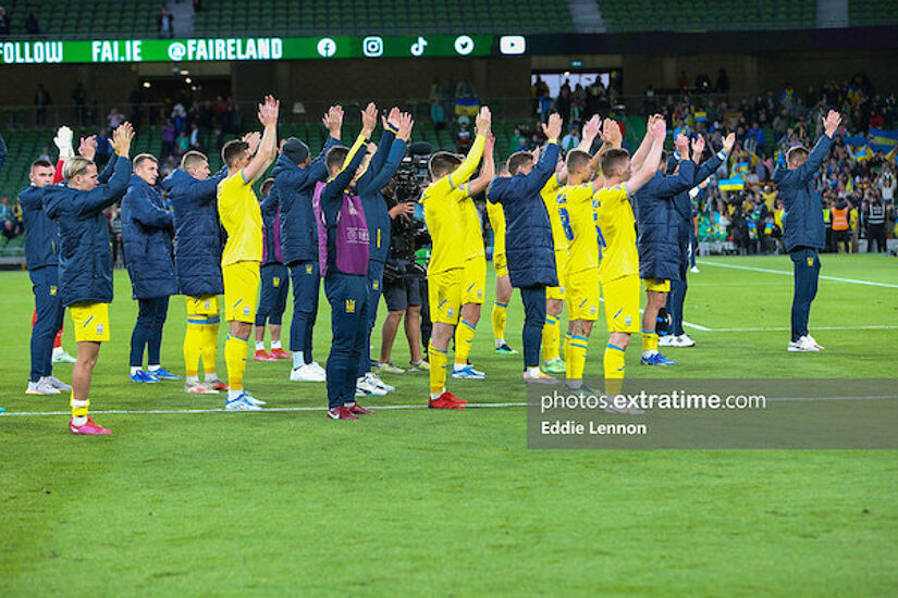 Ukraine players acknowledging their fans in Dublin after their 1-0 win last week