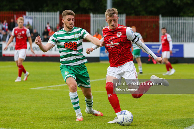 Chris Forrester challenges with Shamrock Rovers' Dylan Watts during last Monday's clash in Richmond Park