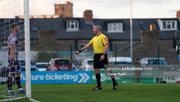 Sean Grant refereeing the Premier Division meeting between Bohemians and Finn Harps on Friday, 15 April 2022.