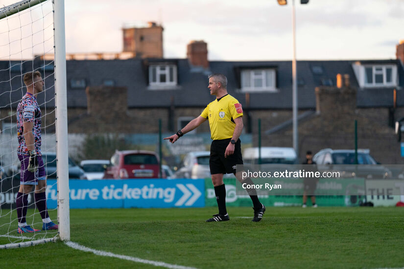 Sean Grant refereeing the Premier Division meeting between Bohemians and Finn Harps on Friday, 15 April 2022.