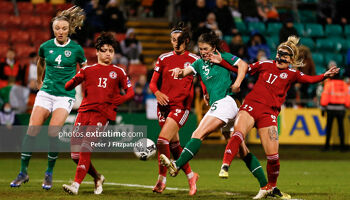 Niamh Fahey nets her first goal for Ireland against Georgia in World Cup qualifying in 2022.