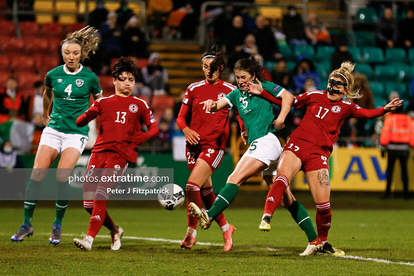 Niamh Fahey nets her first goal for Ireland against Georgia in World Cup qualifying in 2022.