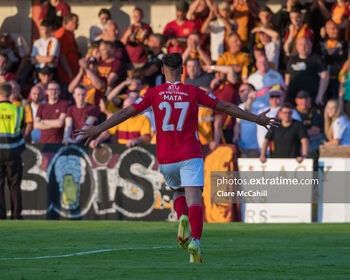 Max Mata celebrating his goal that wrapped up Sligo Rovers' win over Motherwell