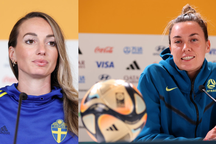 Swedish striker Kosovare Asllani (left) and Australian goalkeeper Mackenzie Arnold