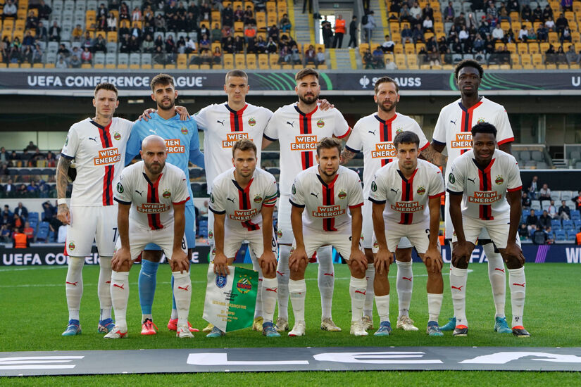 Players of SK Rapid pose for a team photograph prior to the UEFA Conference League 2024/25 League Phase MD1 match between Istanbul Basaksehir FK and SK Rapid at  on October 02, 2024 in Istanbul.