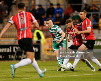 Andy Lyons in action in Rovers' win over City in May will play his final home game in Tallaght today ahead of his move to Blackpool
