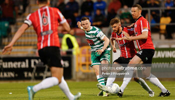 Andy Lyons in action in Rovers' win over City in May will play his final home game in Tallaght today ahead of his move to Blackpool