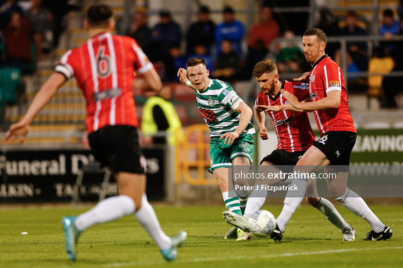 Andy Lyons in action in Rovers' win over City in May will play his final home game in Tallaght today ahead of his move to Blackpool