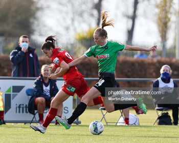 Emily Whelan of Shelbourne FC challenged by Claire Walsh