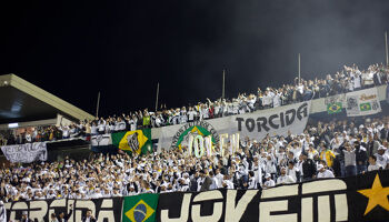 Santos fans gather ahead of their 2011 Copa Libertadores final meeting with Penarol.