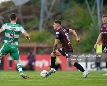 Dawson Devoy of Bohemian FC bursts out of defence during the Sports Direct Men’s FAI Cup fixture Bohemian FC vs Shamrock Rovers FC on July 19, 2024 at Dalymount Park