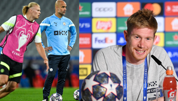 Erling Haaland, Pep Guardiola and Kevin Du Bruyne on the eve of the Champions League final