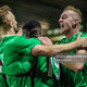 Ireland players celebrate their team’s goal during the UEFA Under 21 Championship Qualifier, Republic of Ireland versus Norway