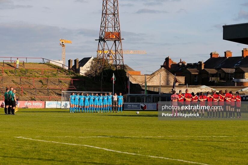 Bohemians and DLR Waves line up ahead of their WNL game on Saturday, 17 September 2022.