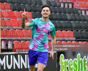 Patrick Ferry of Finn Harps celebrates after scoring in the 5th minute of play.