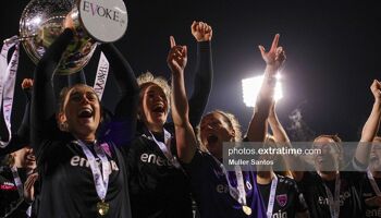 Wexford Youths celebrate winning the 2021 FAI Women's Cup Final at Tallaght Stadium