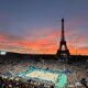 Beach Volleyball under the Eiffel Tower at sunset at Paris 2024