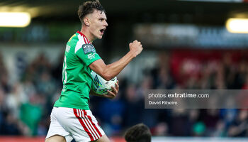 Joe O'Brien Whitmarsh celebrates netting the equaliser for Cork City when they faced Drogheda United at Turners Cross on Friday, 30 June 2023.