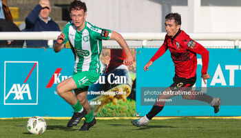 Freddie Turley (left) in action for Bray Wanderers against Longford Town earlier this month