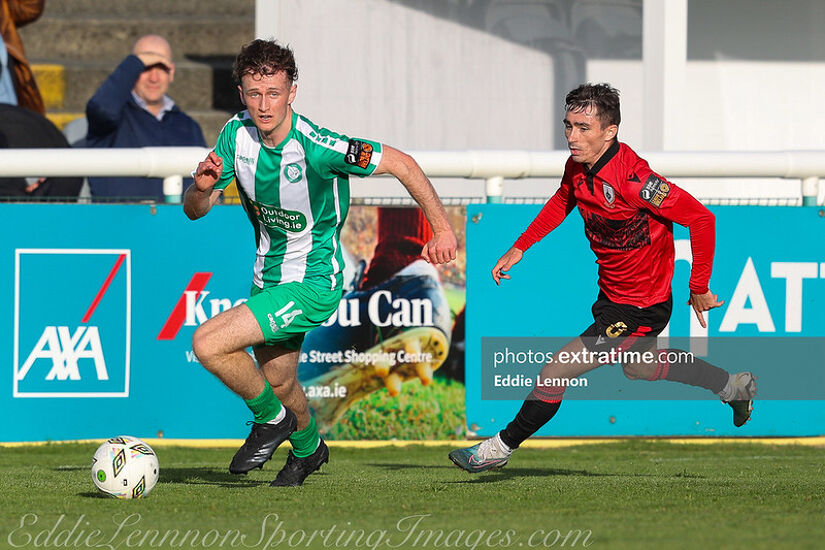 Freddie Turley (left) in action for Bray Wanderers against Longford Town earlier this month