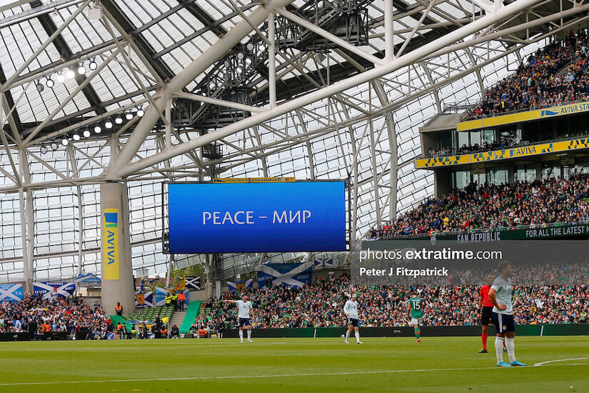 Peace sign on display during Ireland's 3-0 home win over Scotland last June