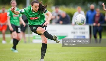 Aine O'Gorman fires off a shot during Peamount United's FAI Women's Cup first round clash with Finglas United on Saturday, 9 July 2022.