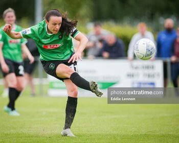 Aine O'Gorman fires off a shot during Peamount United's FAI Women's Cup first round clash with Finglas United on Saturday, 9 July 2022.