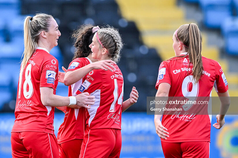 Sligo Rovers celebrate during a match against Athlone Town on Satuday, 27 October 2022.