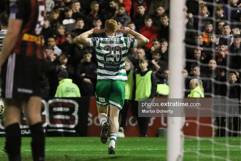 Rory Gaffney celebrating his goal against Bohs last the derby in Dalymount earlier this season