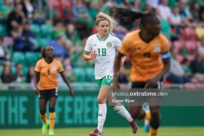 Leanne Kiernan back in action for Ireland in the game in Tallaght against Zambia ahead of the World Cup