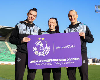 Jess Hennessy, Áine O'Gorman and Stephanie Zambra at the launch of Shamrock Rovers' partnership with Women's Aid