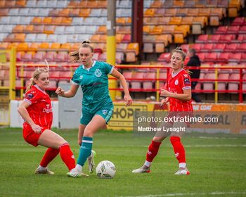 Joy Ralph, pictured playing in draw with Shels last week, scored Rovers' first goal in win over DLR Waves