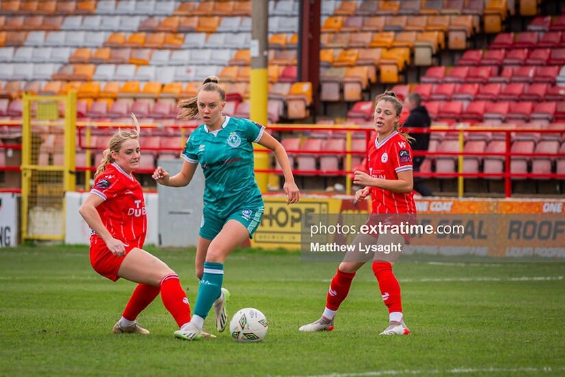 Joy Ralph, pictured playing in draw with Shels last week, scored Rovers' first goal in win over DLR Waves
