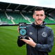 Aaron Greene of Shamrock Rovers poses with his SSE Airtricity / SWI Player of the Month Award for April 2024 at Tallaght Stadium in Dublin