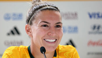 Steph Catley of Australia speaks to the media in the post match press conference the FIFA Women's World Cup Australia & New Zealand 2023 Group B match between Australia and Ireland at Stadium Australia on July 20, 2023