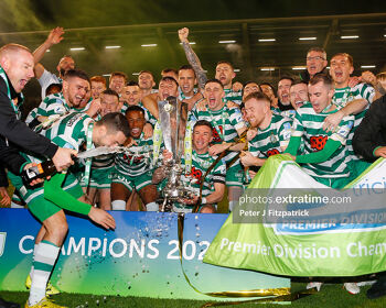 Shamrock Rovers celebrating after lifting the trophy after their 1-0 win over Derry City in November