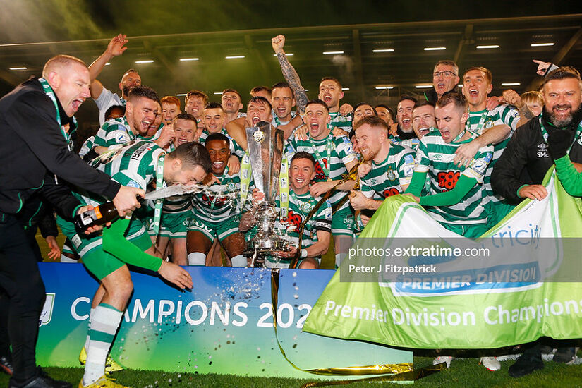 Shamrock Rovers celebrating after lifting the trophy after their 1-0 win over Derry City in November